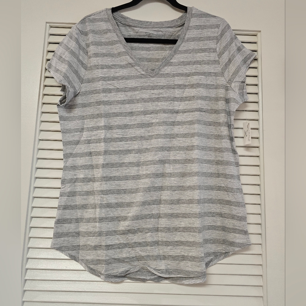 Daily Ritual - (NWT) Grey & White Stripe 100% Cotton Lightweight Top